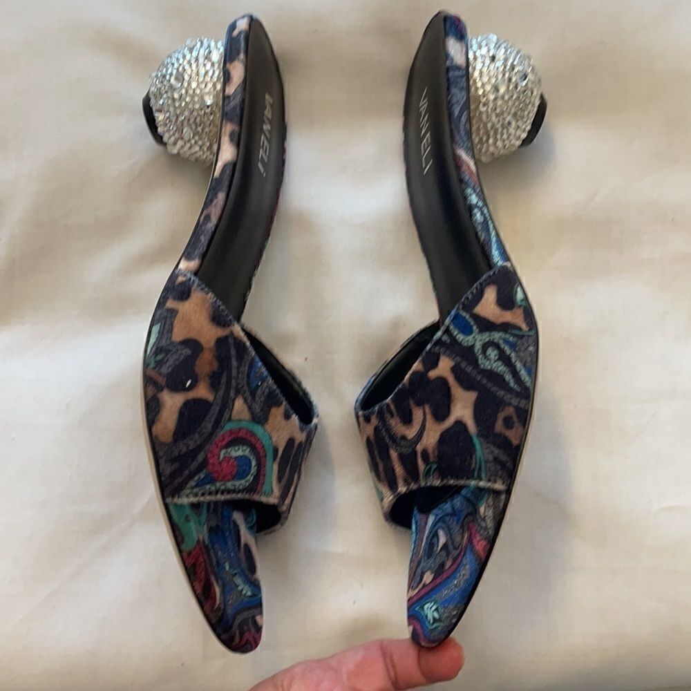 VANELI MULTI COLORED VELOUR MULES. NEW